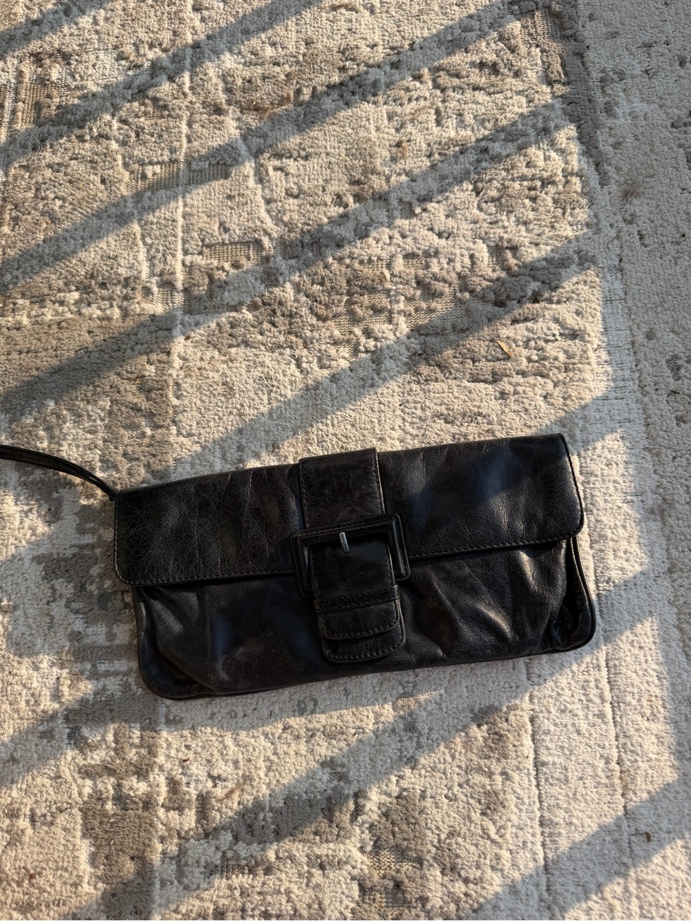 HOBO Black Leather Clutch Wristlet with Buckle Accent
